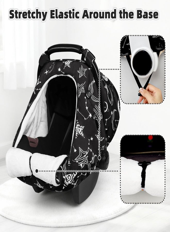 GFU Winter Car Seat Cover Baby, GFU Warm Carseat Cover for Babies, Universal Infant Car Seat Canopy Waterproof, Cold Weather Shield Coats Black Star - Image 5